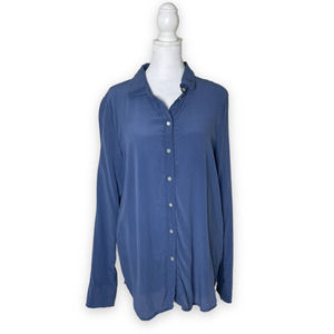 Everlane Women's French Blue The Clean Silk Relaxed Shirt Long Sleeve Size 10